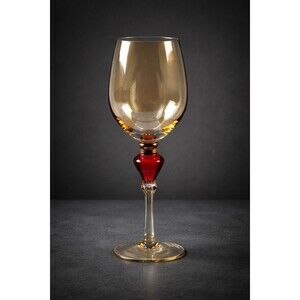 Pier 1 Amber Luster Water Goblet Red Jewel Stem Wine Glass Discontinued